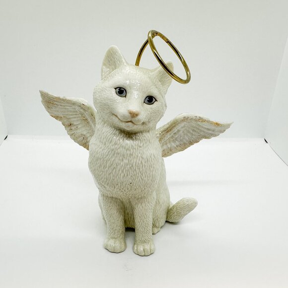 Lenox Porcelain White Cat Face Angel Wings Halo Gold 6.5" Kitten Memory - Picture 1 of 9